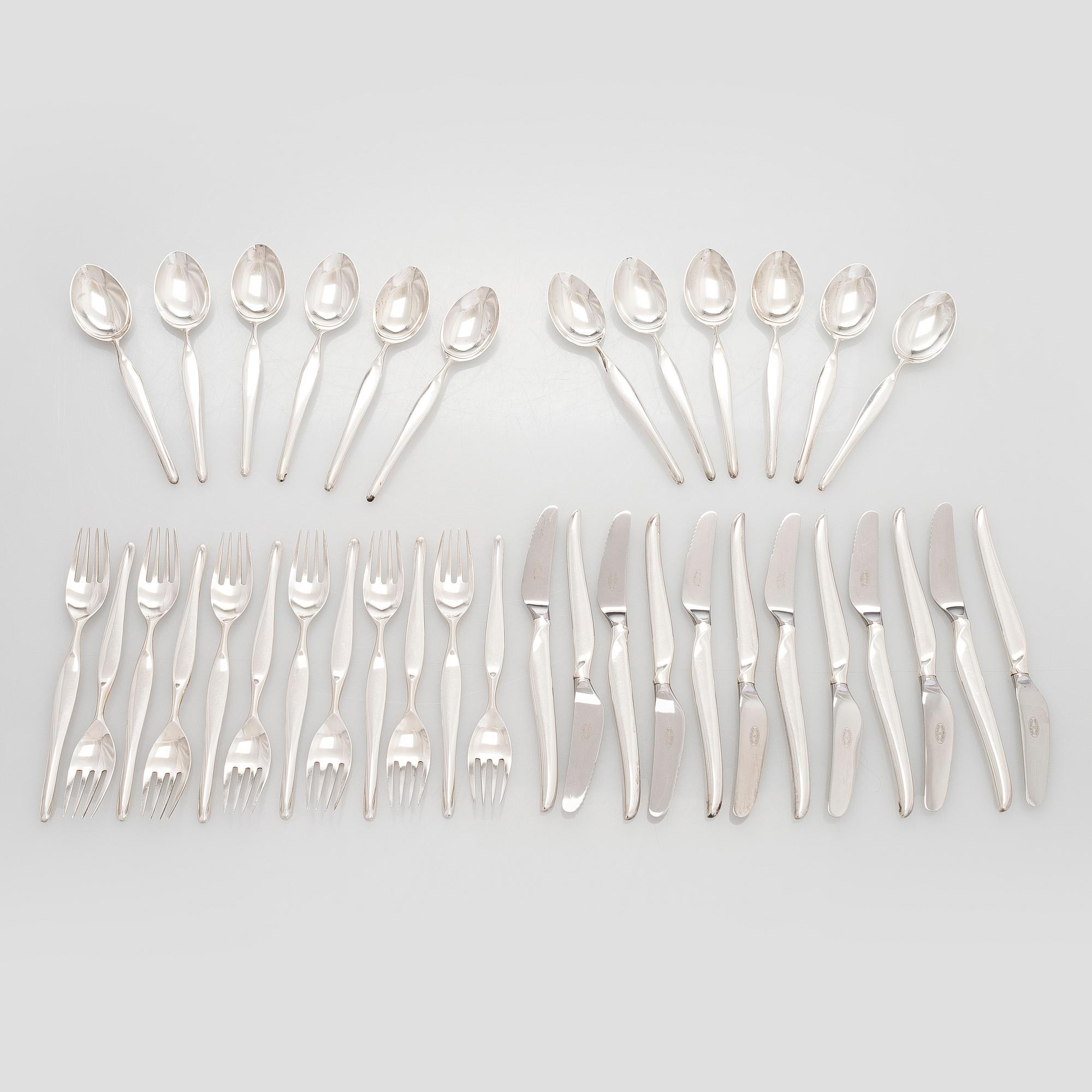 Tapio Wirkkala, A 36-piece 'Hopeasiipi' silver cutlery set, Kultakeskus, Hämeenlinna 1957.