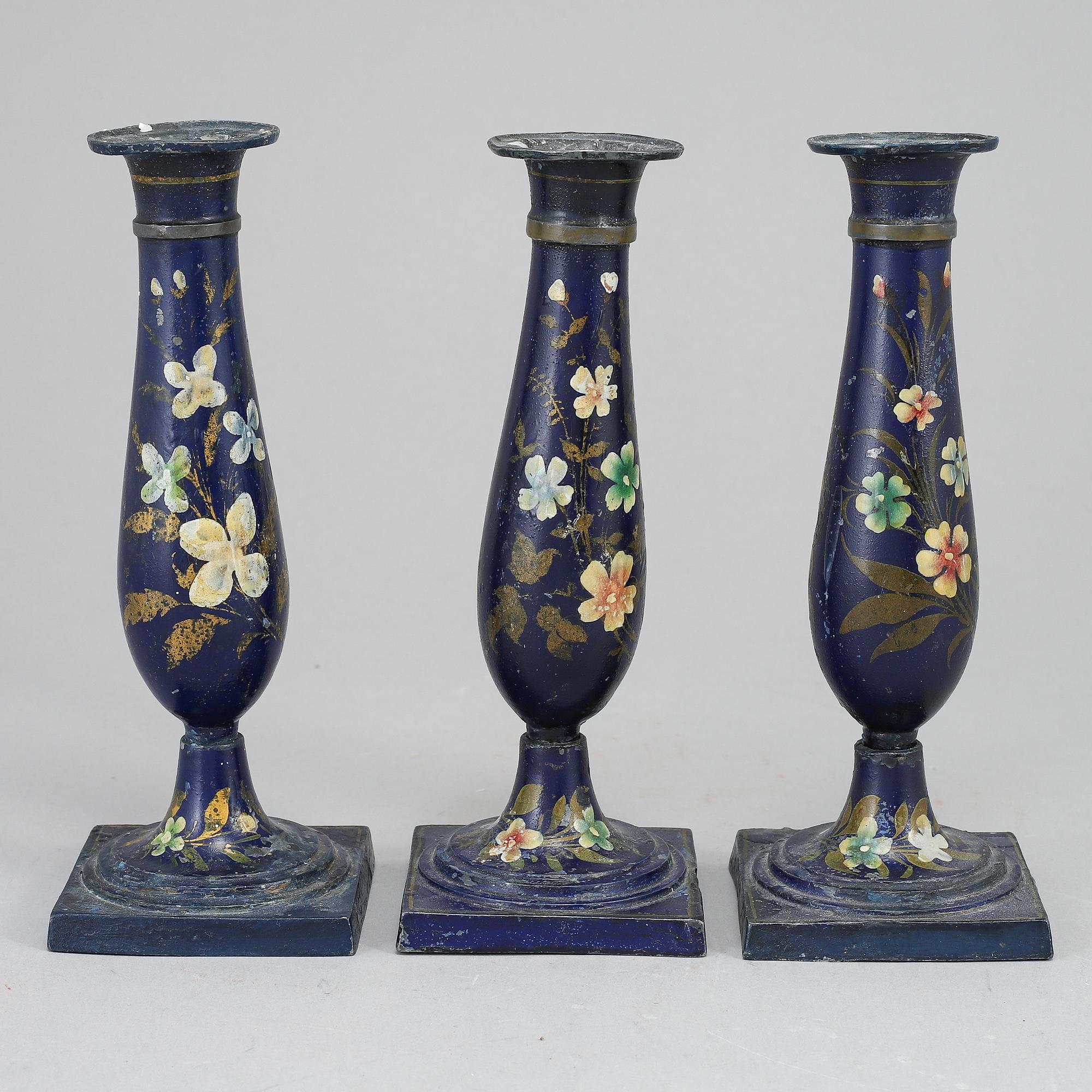 LJUSSTAKAR, tre stycken, Biedermeier, sannolikt Tyskland, 1800-talets första hälft.