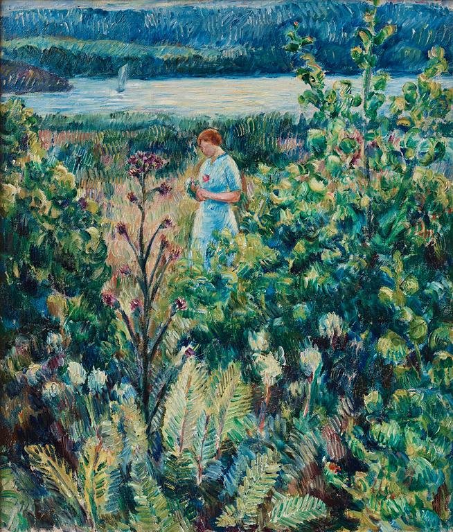 Arthur Percy, The artists wife Kerstin in a green landscape.