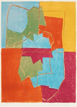 204. Serge Poliakoff, "Composition rouge, verte, bleue et jaune".