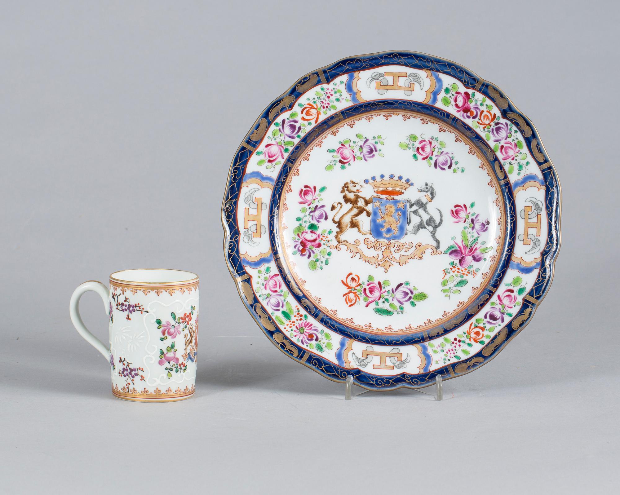 TALLRIK OCH MUGG, porslin, europa trol. bl.a Samson, 1800/1900-tal.