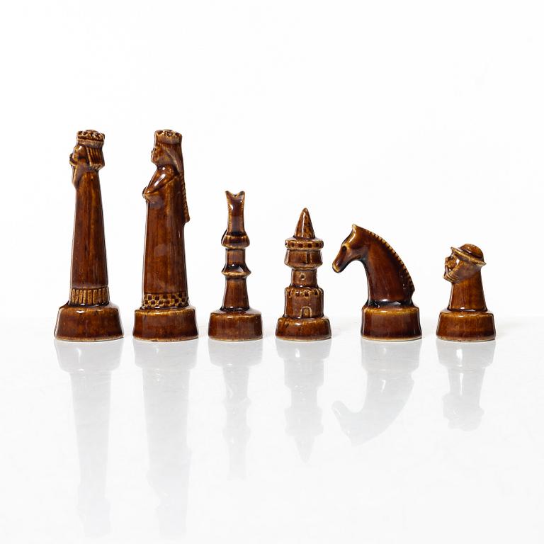 Sven Wejsfelt, a set of 33 stoneware chess pieces, Gustavsberg Studio 1964.