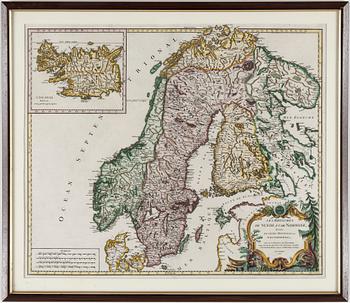 KARTA, kolorerad etsning, av Gilles Robert de Vaugondy (1686-1760)