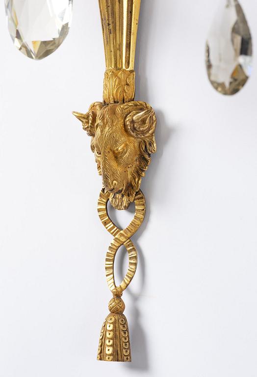 Vägglystrar, ett par, för två ljus, 1800-tal, Louis XVI-stil.