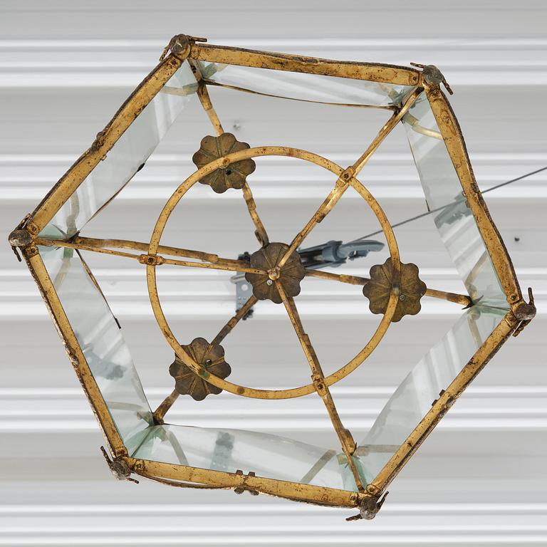 A fine Swedish rococo gilt-brass four-light lantern, Stockholm, later part of the 18th century.