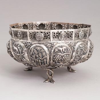 A footed silver bowl, presumably India.