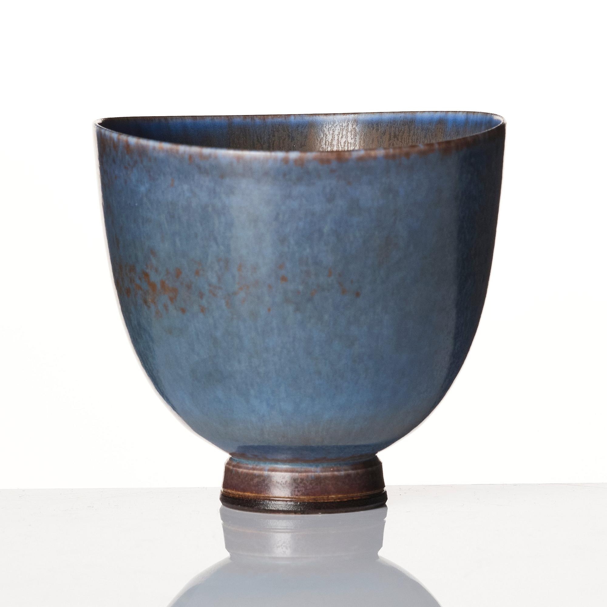 Berndt Friberg, a set of two stoneware vases and a bowl with rabbit's fur glazes, Gustavsberg Studio, Sweden, dated 1944-45, 1956, 1958.