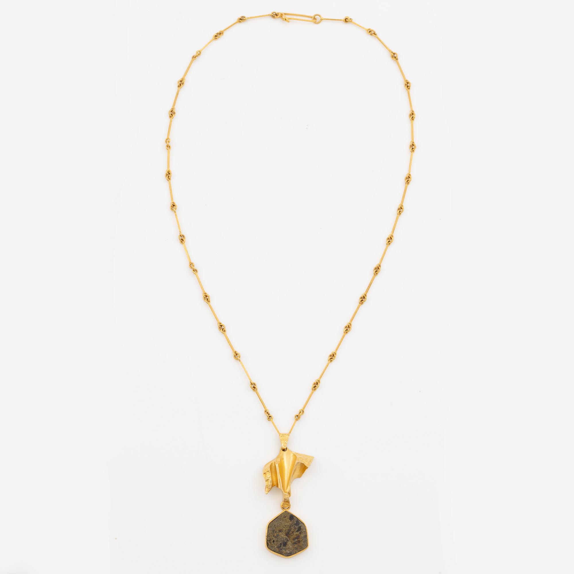 Björn Weckström, necklace "Joik" 18K gold with copper ore, Lapponia 1976.