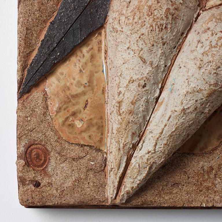 Tyra Lundgren, a stoneware relief 'Dove abstraction', Sweden 1960's.