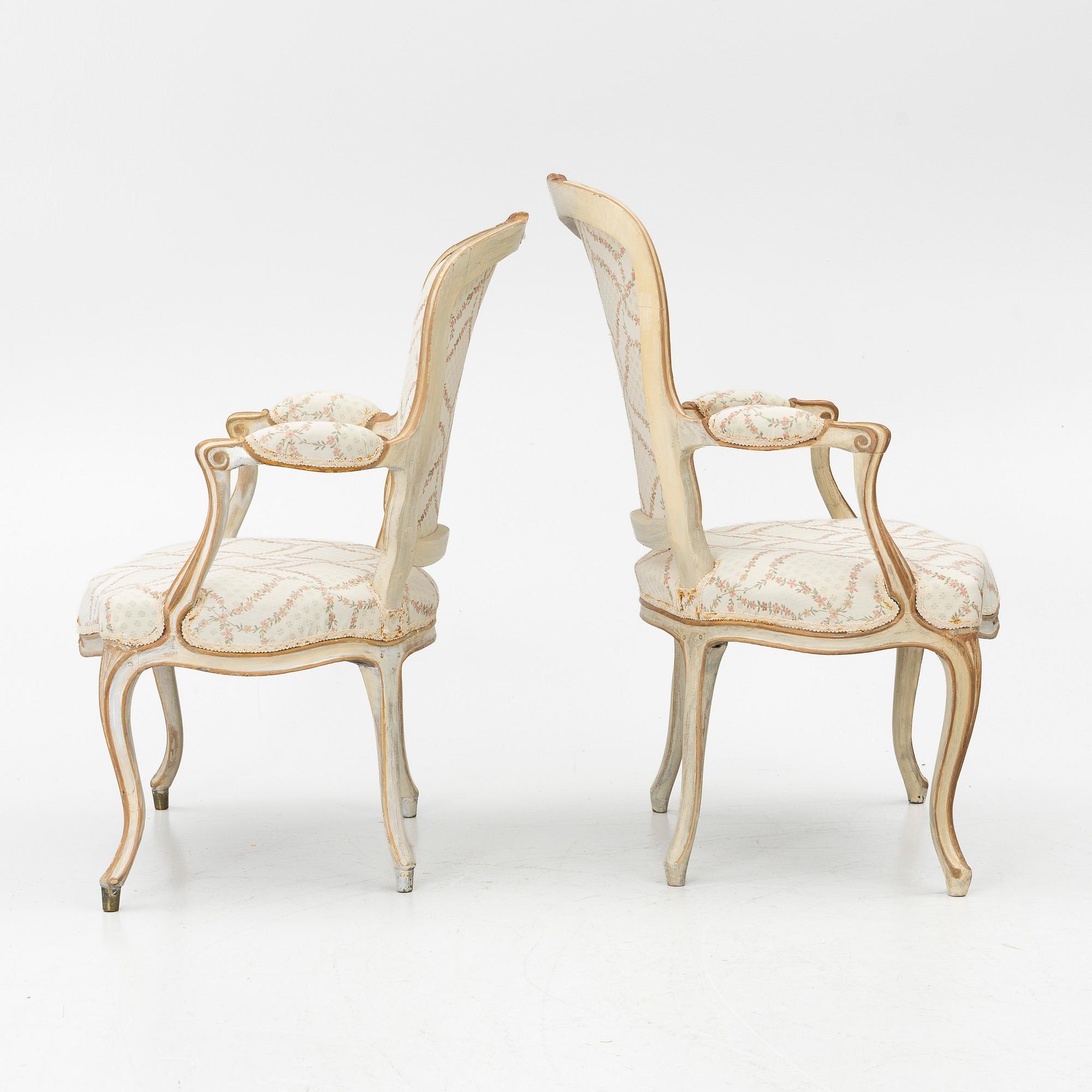 A matched pair of Rococo armchairs, 18th Century.