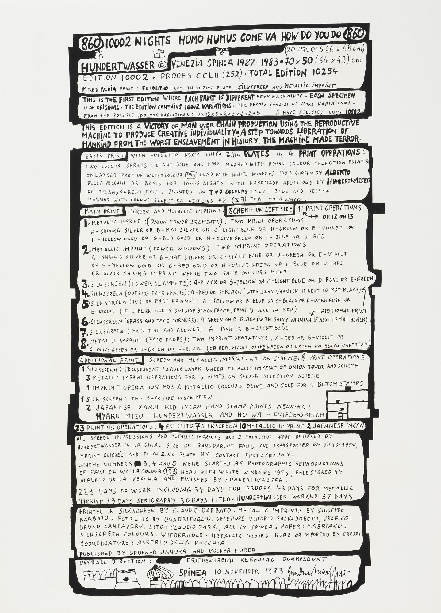 Friedensreich Hundertwasser, photo lithograph and silk screen with metal embossing, 1984. Signed and numbered 6355/10002.
