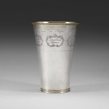 979. A Swedish early 18th century guild-beaker, marks of Henning Petri, Nyköping 1702.