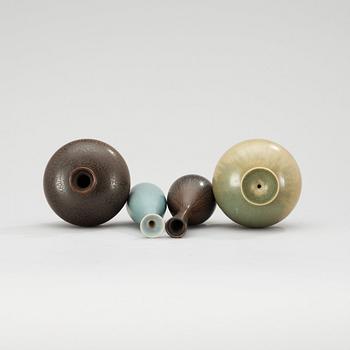 A set of four Berndt Friberg stoneware vases, Gustavsberg Studio, one dated 1974.