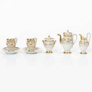 Coffee service, 6 pieces, porcelain, tête à tête, Empire, first half of the 19th century.