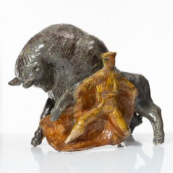 Allan Ebeling, a glazed ceramic sculpture of a bullfighter, Torshälla 1957.