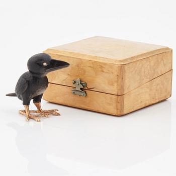 A Fabergé, obsidian figure of a raven-chick, in original case.