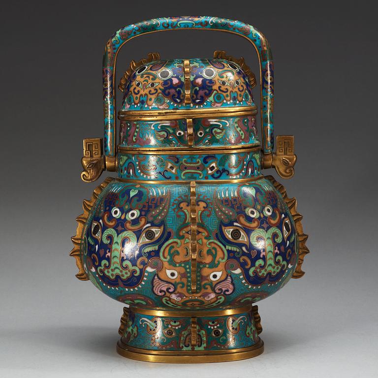 A archaistic shaped cloisonne jar with cover, Qing dynasty, Qianlong (1736-95).