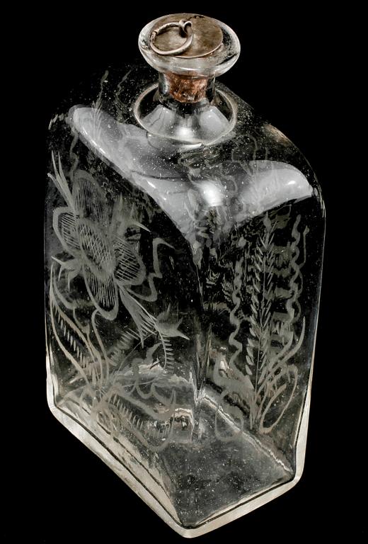 BRÄNNVINSFLASKA, glas, 1800-tal.