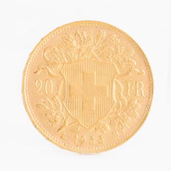 Guldmynt, Schweiz, 20 Franc, 1935 LB.