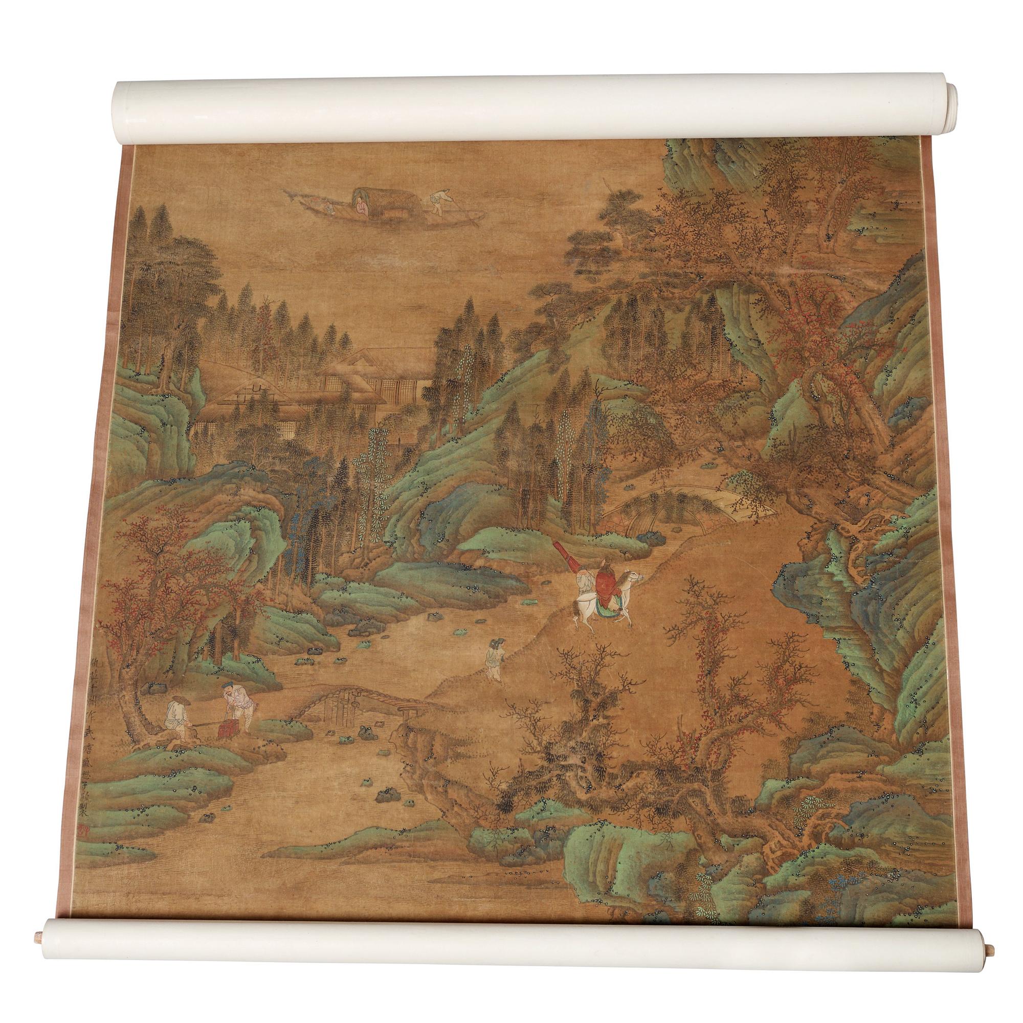RULLMÅLNING, Qiu Yings (ca 1494-1552) efterföljd, Qingdynastin, troligen 17/1800-tal.