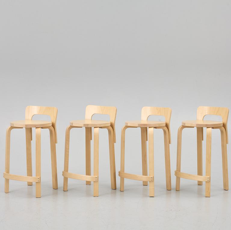 Alvar Aalto, four K65 bar stools, Artek, 2019.