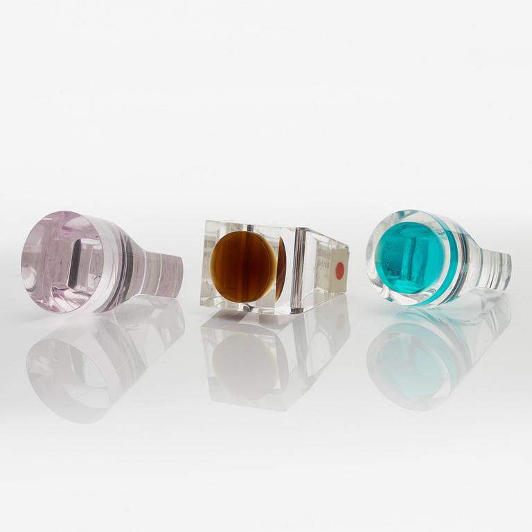 Siv Lagerström, three acrylic plastic rings. Engraved works from the 1970s.
