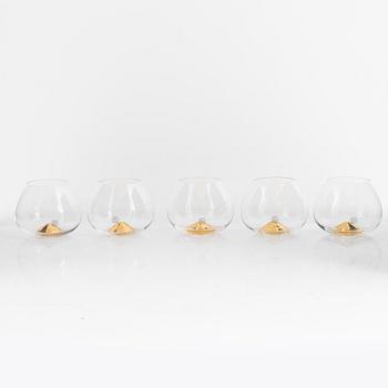 Ingegerd Råman, cognac glasses, 5 pcs, "Guld", Skrufs Glasbruk. Second half of the 20th century.