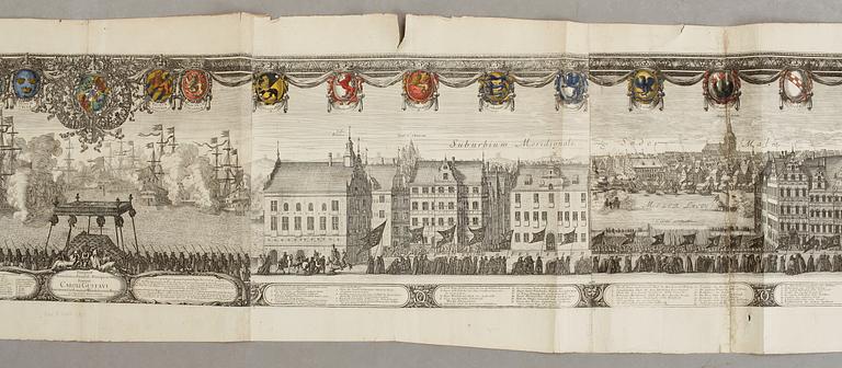 ERIK DAHLBERGH, gravyr, Karl X Gustafs gravtåg, ur Samuel von Pufendorfs verk från 1696.