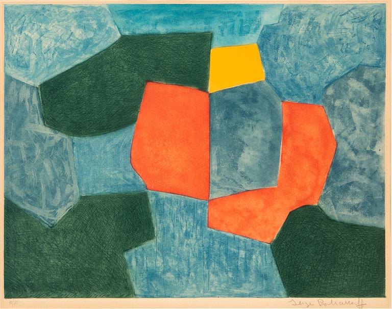 Serge Poliakoff, "Composition vert, bleue rouge et jaune" 1968.