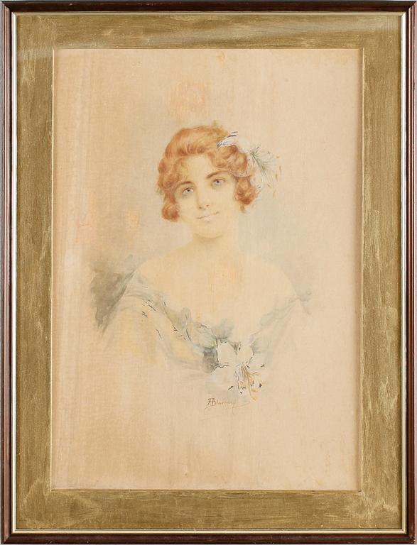 OKÄND KONSTNÄR, akvarell, signerad F Blampey, tidigt 1900-tal.