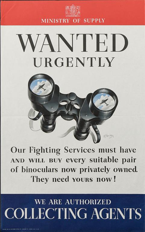 KRIGSAFFISCHER, 7 st, bla Mightier yet!, England 1940-tal.