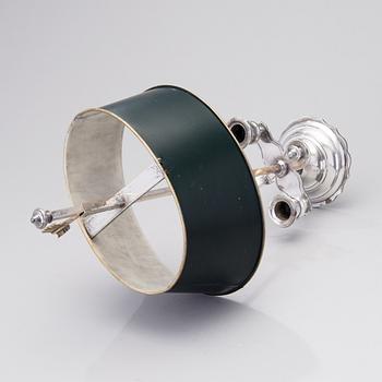 A BOUILOTTTE DOUBLE CANDLESTICK LAMP, silverplated, early 20th century.