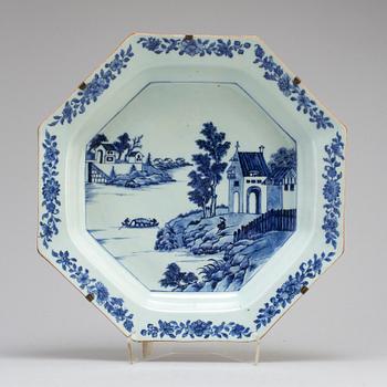 An octangular blue and white 'European Subject' serving dish, Qing dynasty, Qianlong (1736-95).