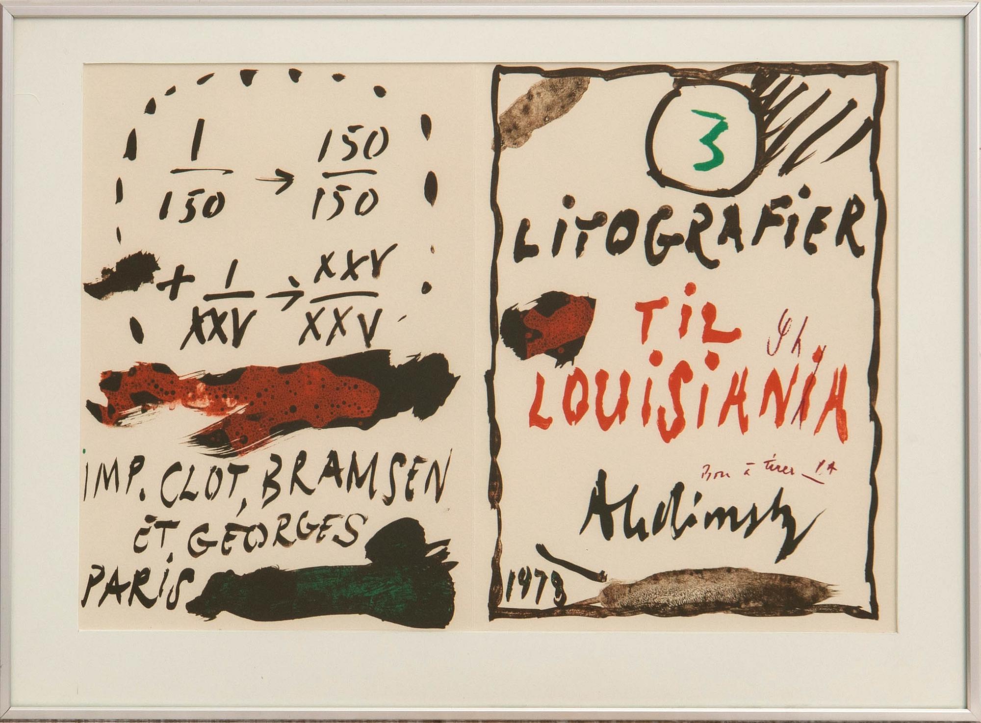 Pierre Alechinsky, "3 litografier till Louisiania" med mapp.