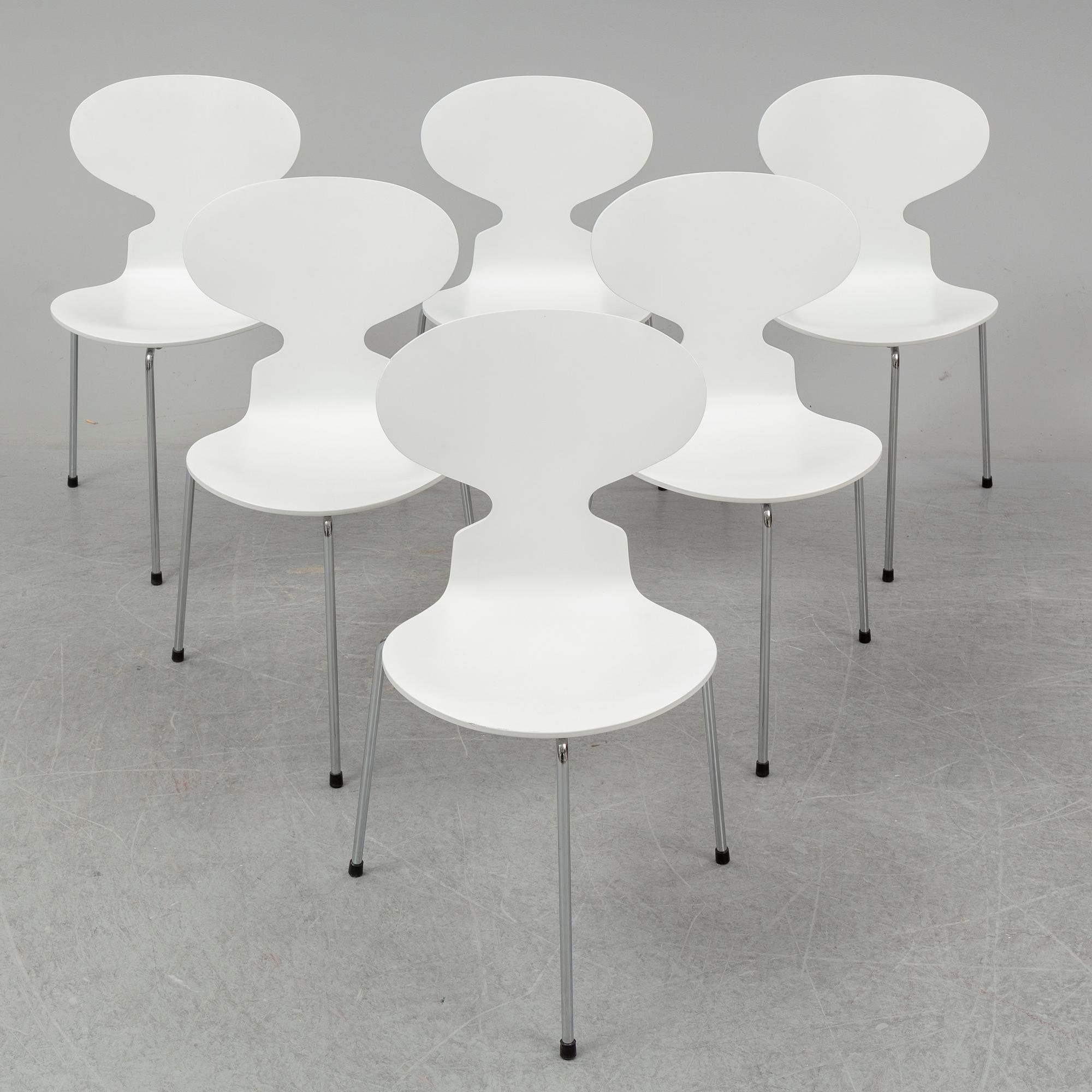 ARNE JACOBSEN, stolar, 6 st, "Myran", Fritz Hansen, Danmark, 2004.