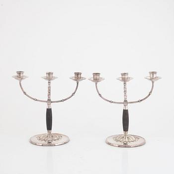 A pair of silver plated candelabras, mark of CG Hallberg, early 20th century.
