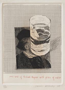 David Hockney, "Postcard of Richard Wagner with a Glass of Water".