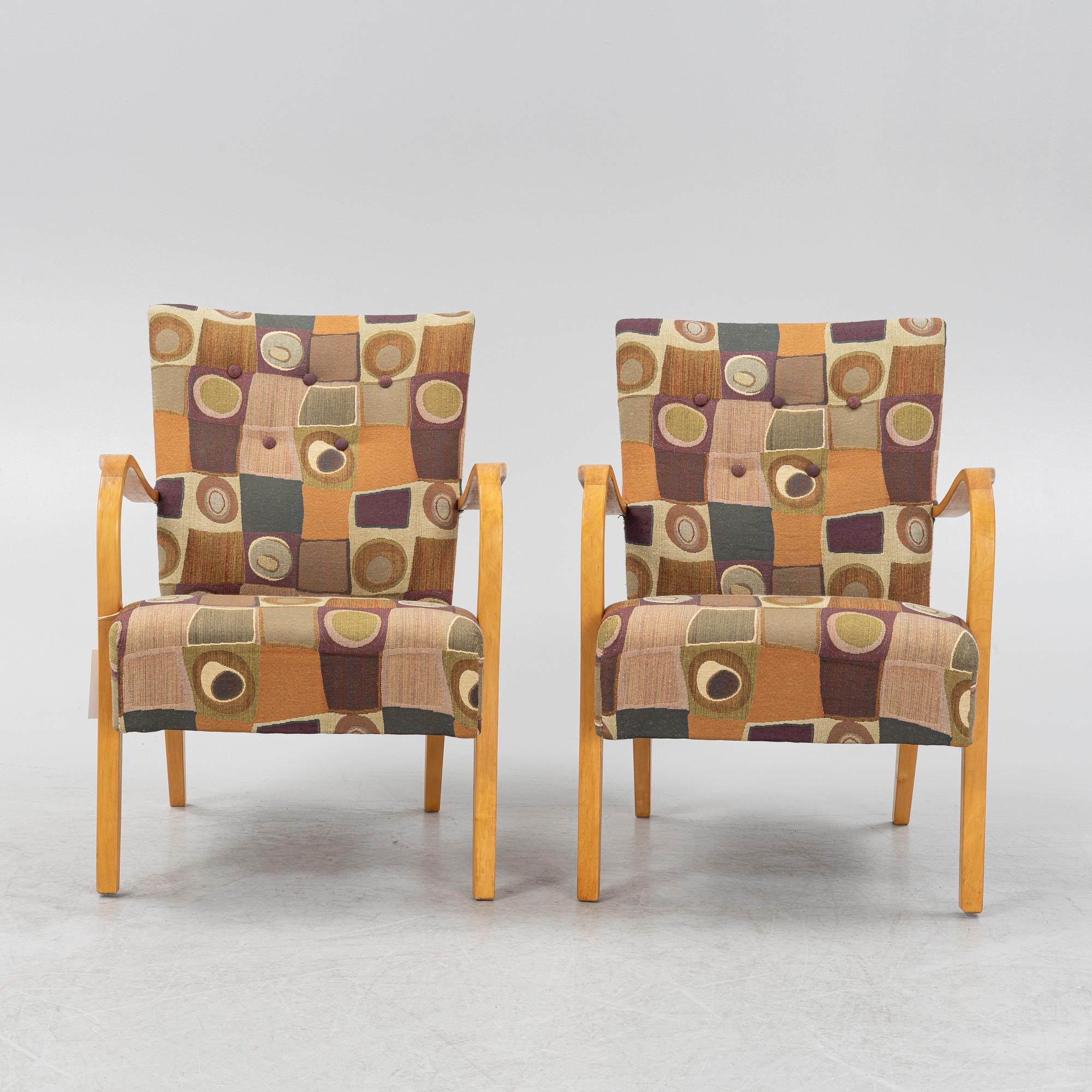 A pair of easy chairs, 1940's.