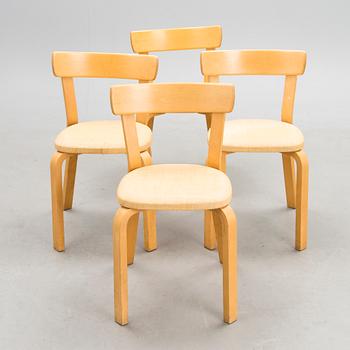 ALVAR AALTO, STOLAR, 4 st, modell 69, Artek 1900-talets mitt.