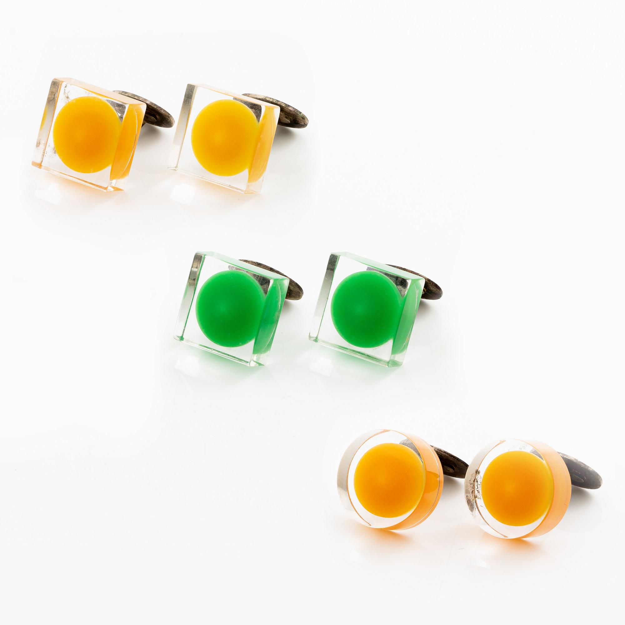 Siv Lagerström, three pairs of cufflinks, acrylic plastic, 1970s.