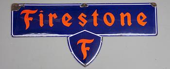 REKLAMSKYLT, emaljerad plåt, Firestone, 1900-talets senare hälft.