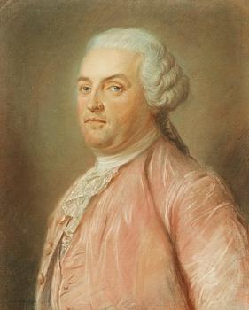 876. Jean-Baptiste Perroneau Attributed to, A gentleman in a pink robe (M Sarasin de Bordeaux).