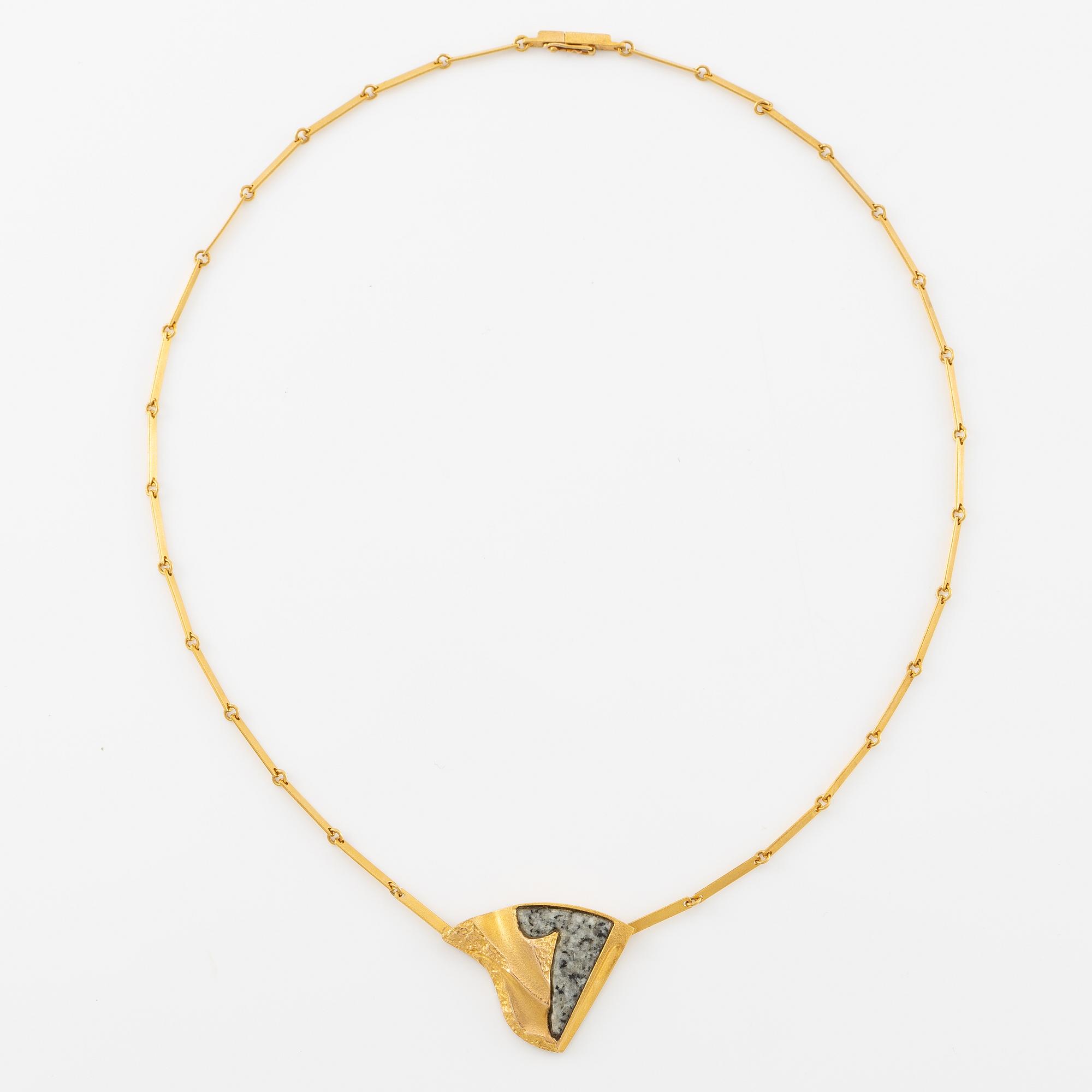 Björn Weckström, necklace 14K gold with stone/rock, for Lapponia Finland 1986.