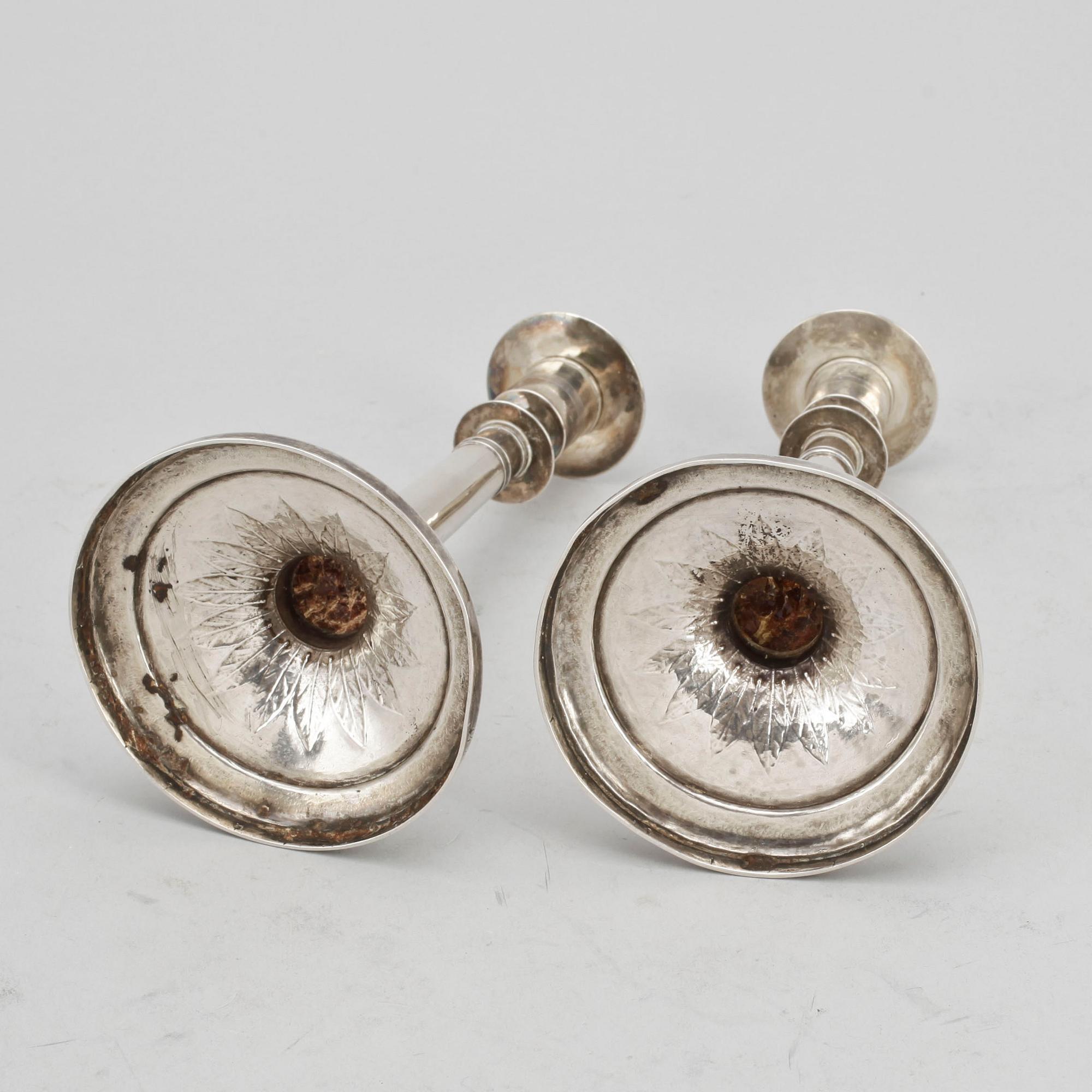 LJUSSTAKAR, ett par, silver, empire, Johan Petter Grönwall, Stockholm, 1828. Total vikt ca 400 g.