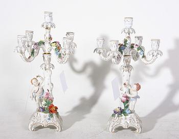 KANDELABRAR, ett par, porslin, Dresden.