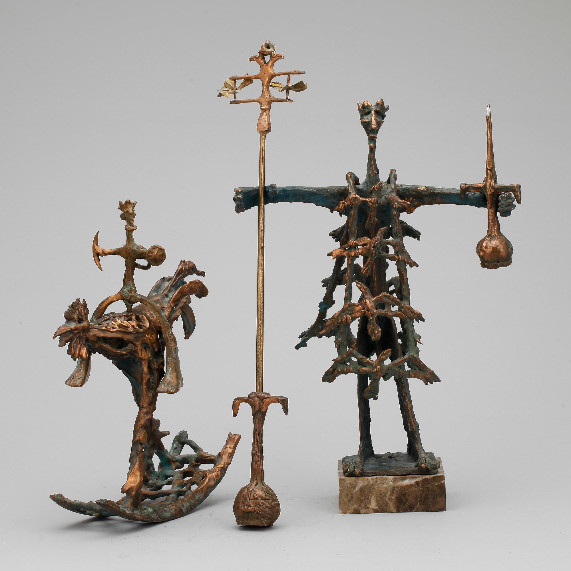 SKULPTUR, 2 st, brons, okänd konstnär, signerad o daterad 98.