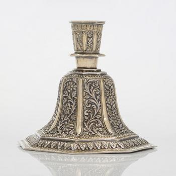 A parcel-gilt silver repoussé water pipe huqqa base, 18th/19th Century.