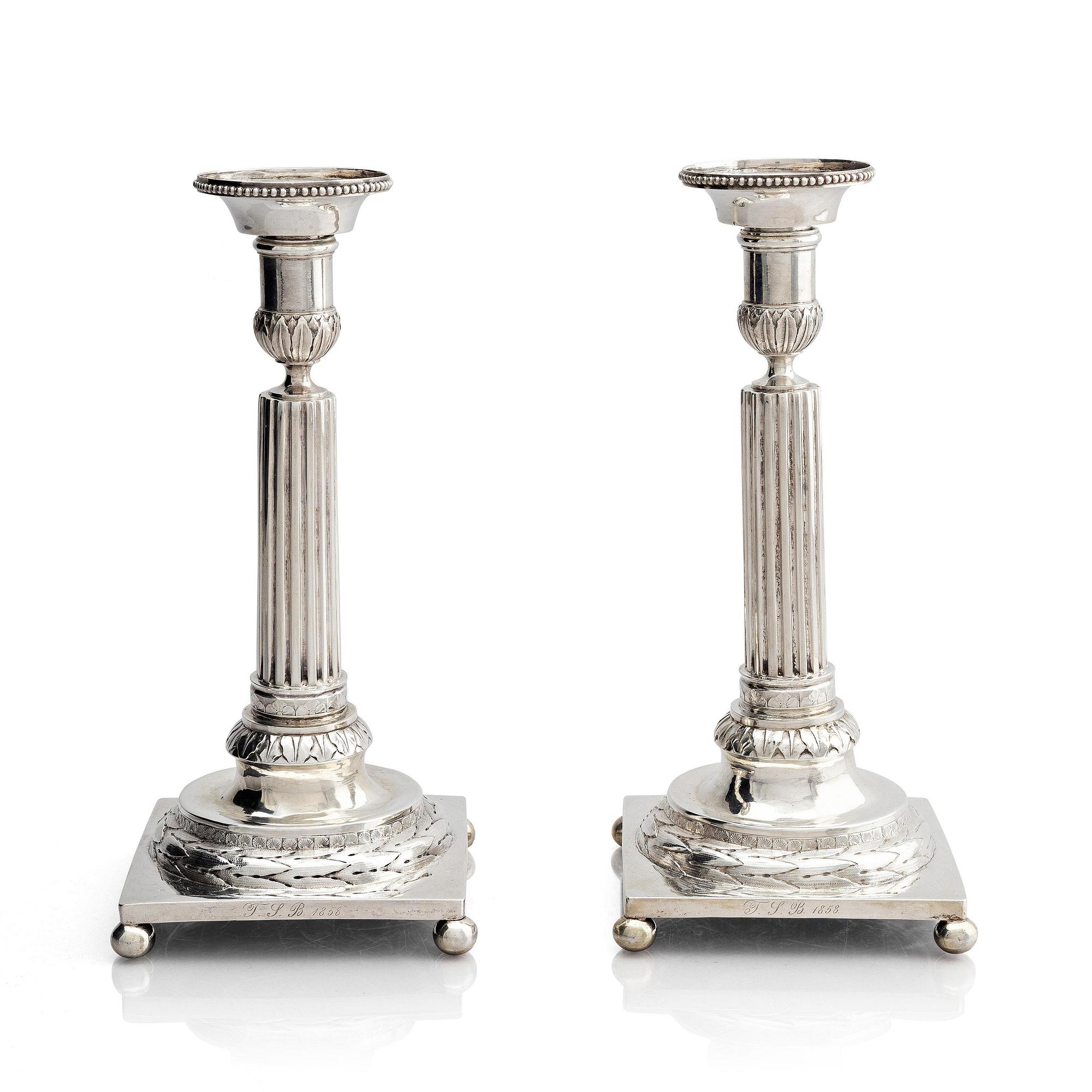 A pair of Swedish 18th century silver candelsticks, marks of Pehr Zethelius, Stockholm 1797.
