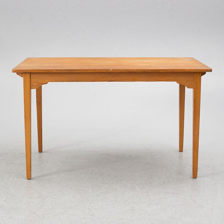 Carl Malmsten, dining table and four chairs, including Svensk Fur, second half of the 20th century.