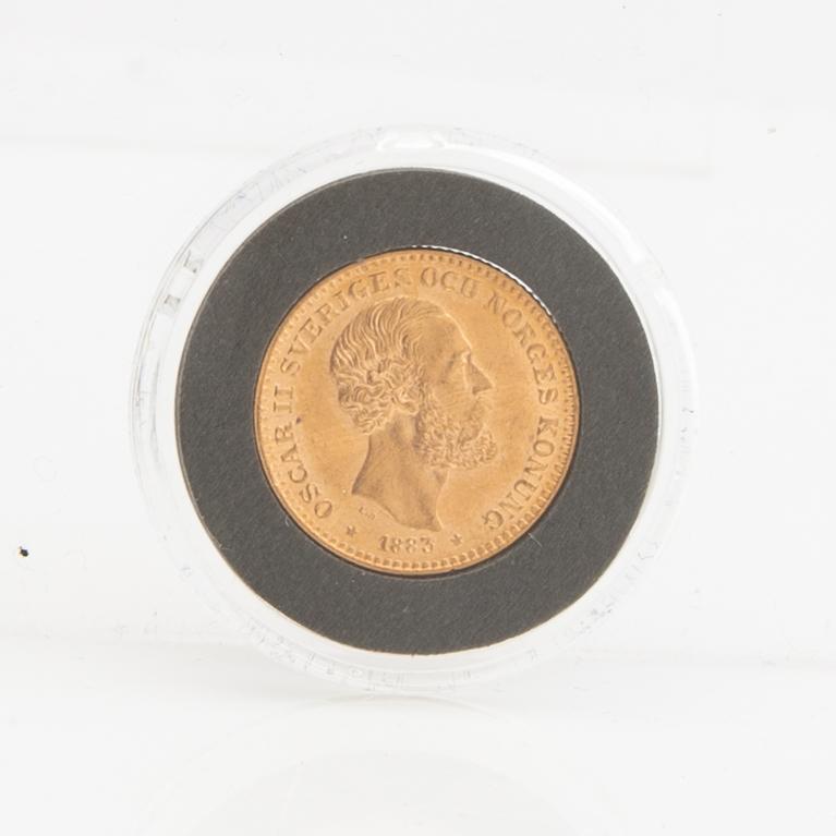 Gold coin Sweden, Oscar II 10 kr, 1883, mint error.
